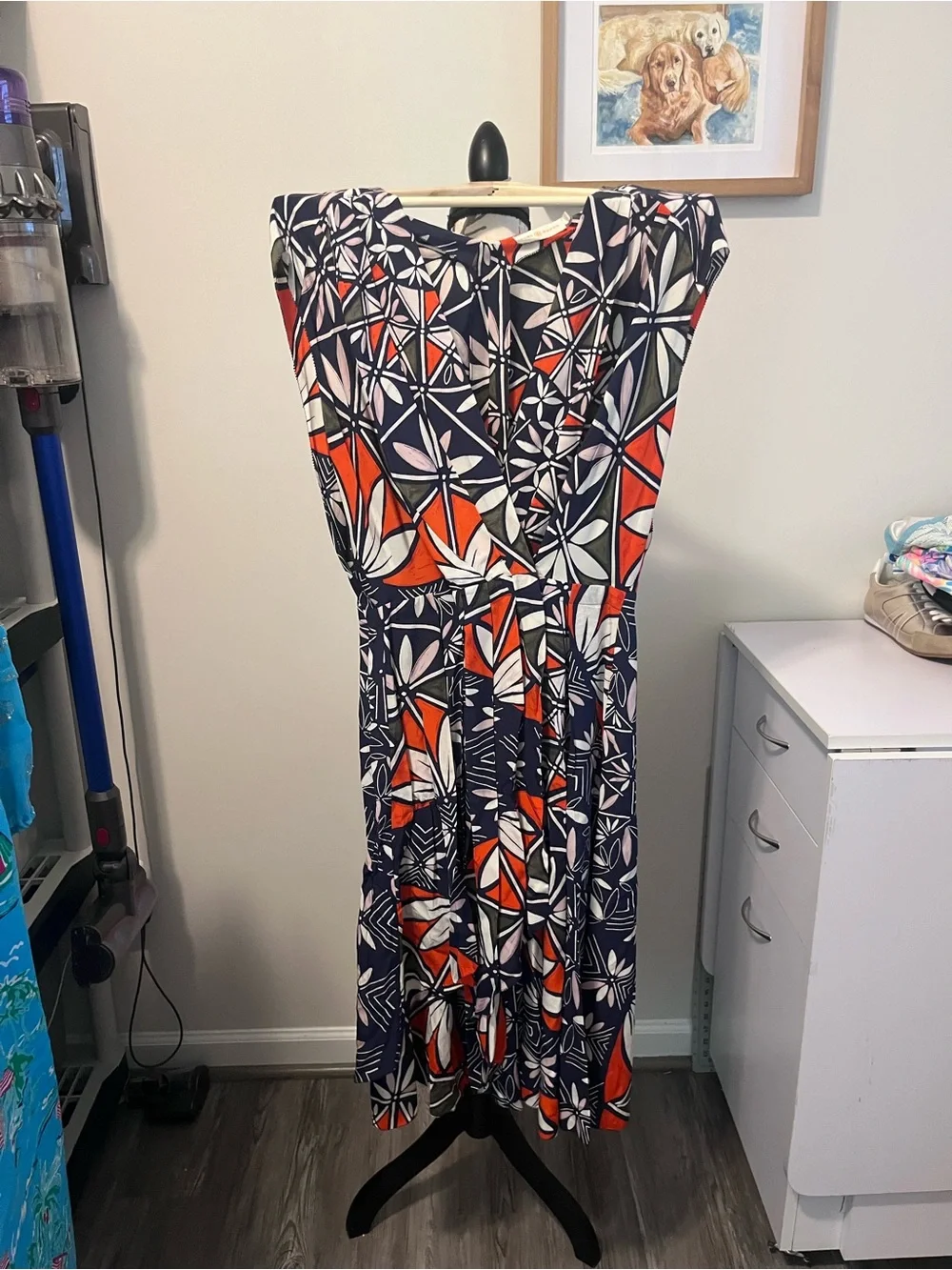 Tory Burch Navy Acoma Pottery silk wrap dress size 6